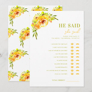 Yellow Green He Said She Said Bridal Shower Game Invitation