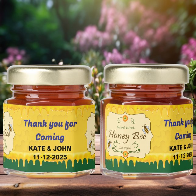Yellow Green Honey Bee Customizable Text Label  Honey Jar Favors (Creator Uploaded)