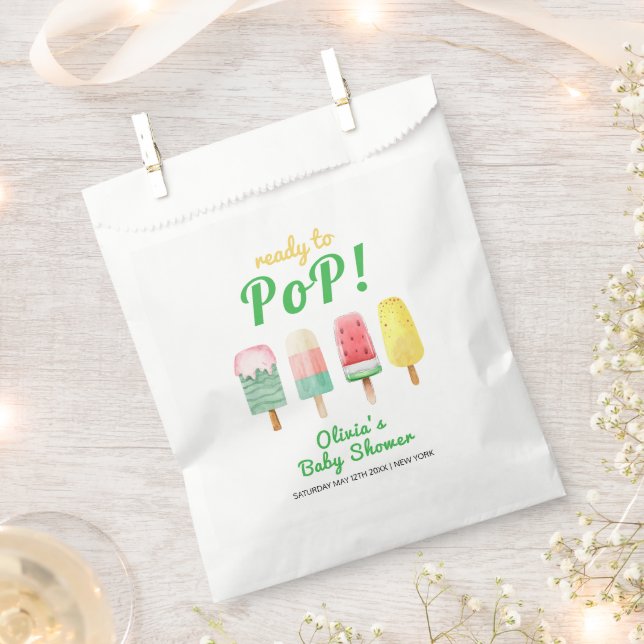 Yellow Green Ice Cream Ready To Pop Baby Shower  Favor Bag (Clipped)