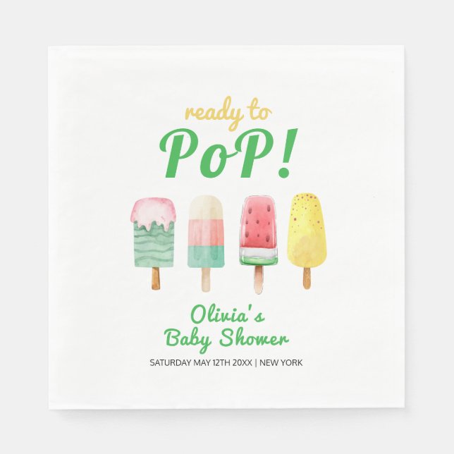 Yellow Green Ice Cream Ready To Pop Baby Shower  Napkins (Front)