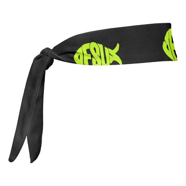 yellow green Jesus fish black background Tie Headband (Rotate 270)