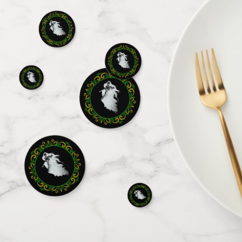 Yellow Green Lady In White Ghost Halloween Confetti