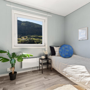 Yellow green leaves pattern blue round pillow