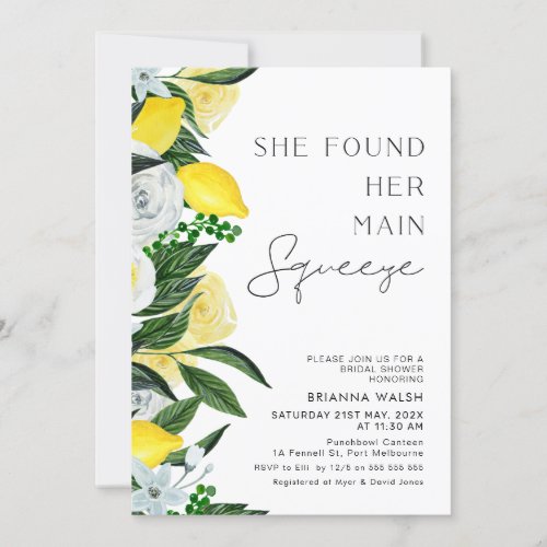 Yellow Green Lemon Main Squeeze Bridal Shower Invitation