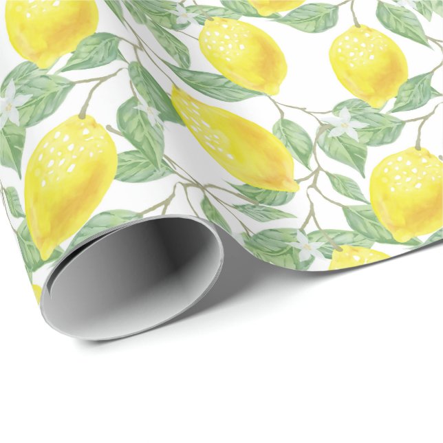Yellow & Green Lemon Tree Pattern Wrapping Paper (Roll Corner)