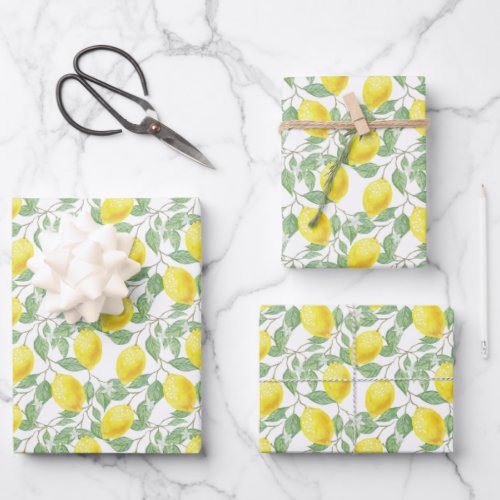 Yellow  Green Lemon Tree Pattern  Wrapping Paper Sheets
