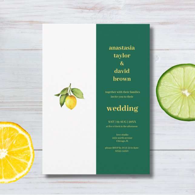 Yellow Green Lemon  Wedding Invitation (Creator Uploaded)