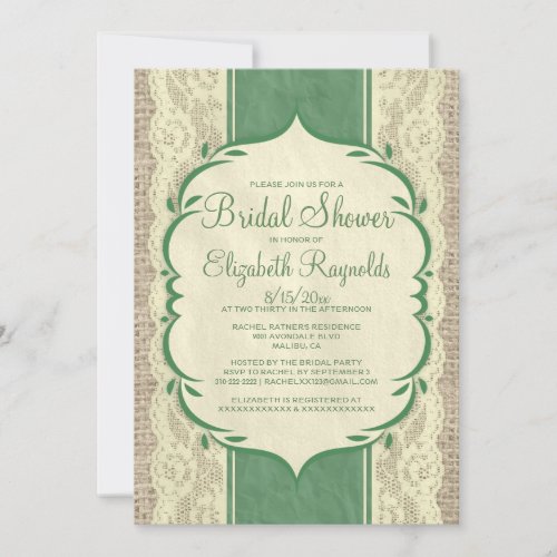 Yellow Green Linen Burlap Bridal Shower Invitation