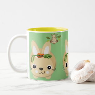 Yellow Green Monkey Rabbit Carrots & Peas Mug