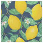Yellow Green Navy Blue Lemon Pattern Fabric