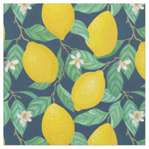 Yellow Green Navy Blue Lemon Pattern Fabric