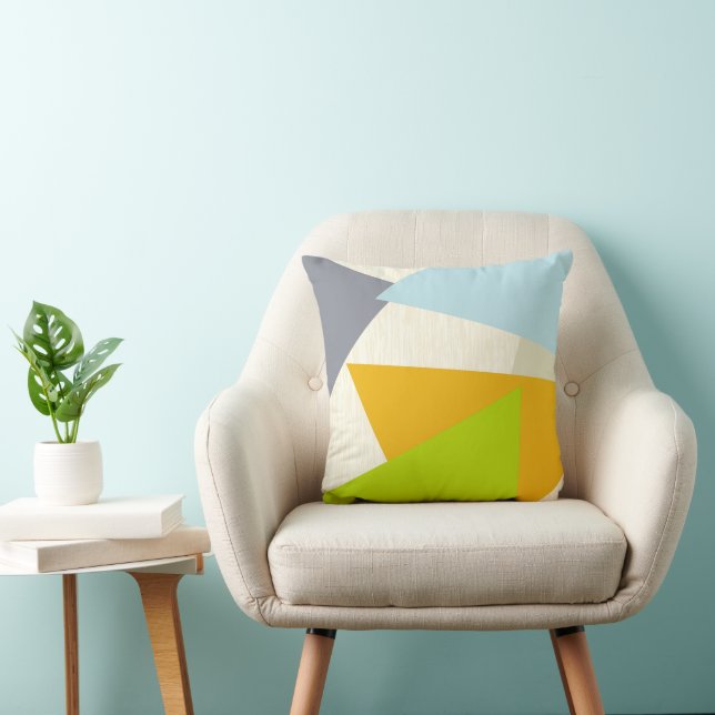 Yellow Green Orange and Tan Modern Geometric Throw Pillow (Chair)