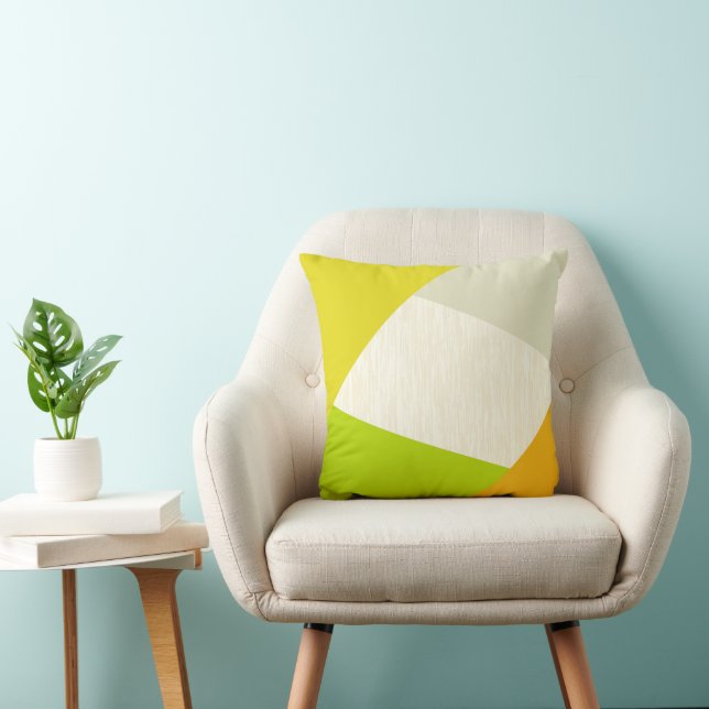 Yellow Green Orange and Tan Modern Geometric Throw Pillow (Chair)