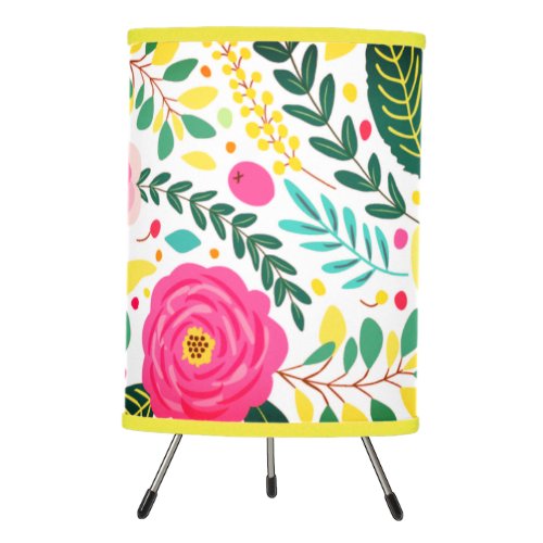 Yellow Green  Pink Floral Print Tripod Lamp