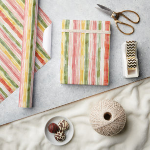 Yellow Green Pink Orange Stripes Birthday Wrapping Paper