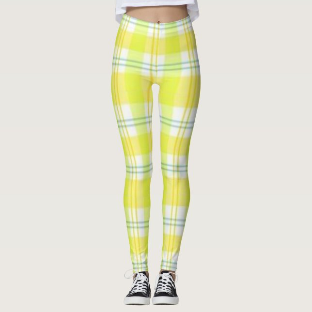 Yellow Green Plaid Leggings (Front)