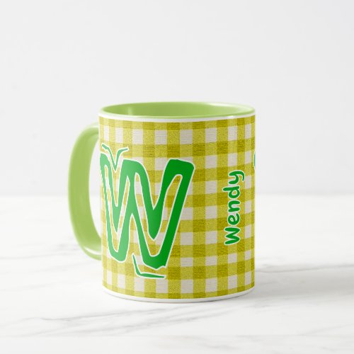 Yellow Green Plaid (Monogram, Name) Vintage Coffee Mug