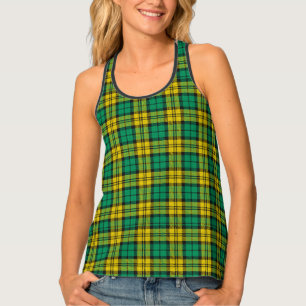 Yellow Green Plaid Tartan Pattern Design Tank Top