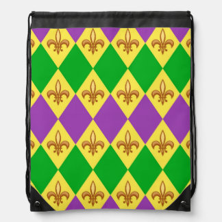 YELLOW GREEN PURPLE DIAMOND PATTERN DRAWSTRING BAG