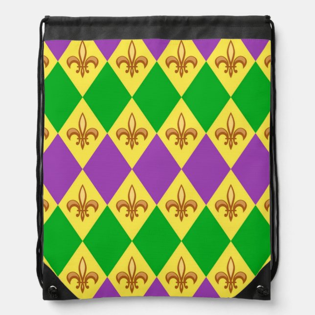 YELLOW GREEN PURPLE DIAMOND PATTERN  DRAWSTRING BAG (Front)
