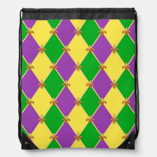 YELLOW GREEN PURPLE DIAMOND PATTERN DRAWSTRING BAG