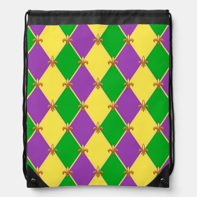 YELLOW GREEN PURPLE DIAMOND PATTERN  DRAWSTRING BAG (Front)