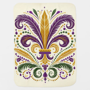 Yellow, green purple fleur de lis feathers baby blanket