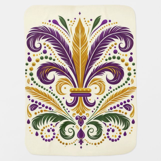 Yellow, green purple fleur de lis feathers baby blanket (Front)