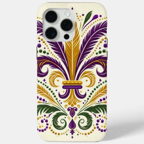 Yellow green purple fleur de lis feathers iPhone 15 pro max case