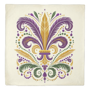 Yellow, green purple fleur de lis feathers duvet cover