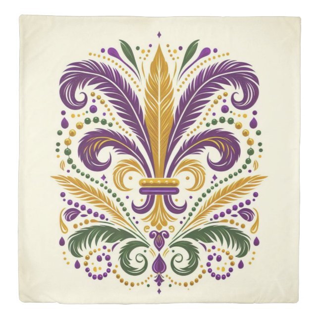 Yellow, green purple fleur de lis feathers duvet cover (Front)