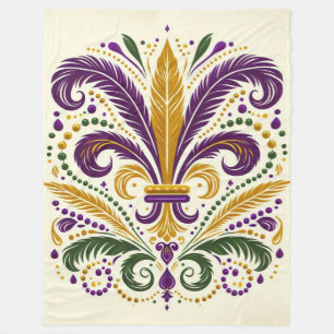 Yellow, green purple fleur de lis feathers fleece blanket