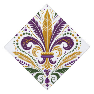Yellow, green purple fleur de lis feathers graduation cap topper