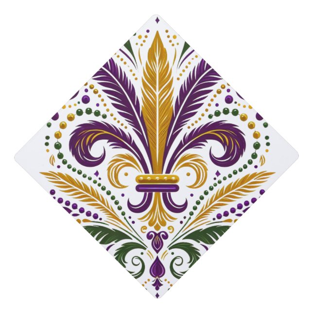 Yellow, green purple fleur de lis feathers graduation cap topper (Front)