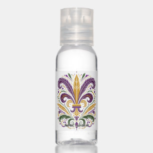 Yellow, green purple fleur de lis feathers hand sanitizer
