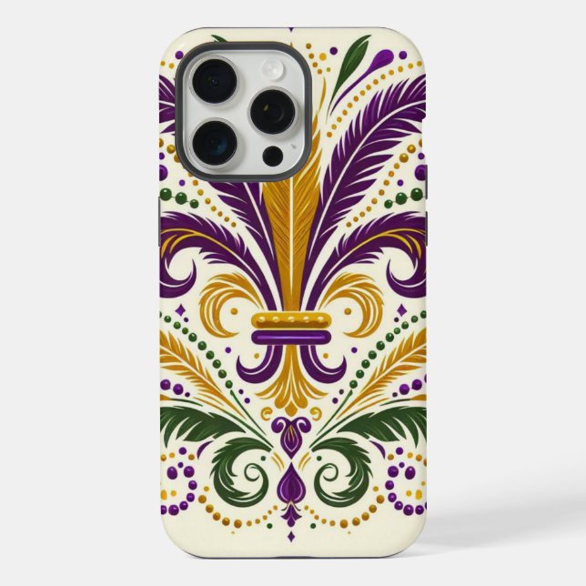 Yellow, green purple fleur de lis feathers iPhone case (Back)