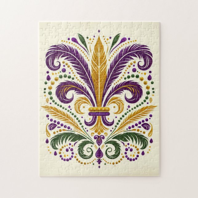 Yellow, green purple fleur de lis feathers jigsaw puzzle (Vertical)