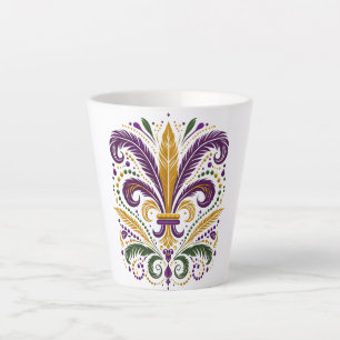Yellow, green purple fleur de lis feathers latte mug