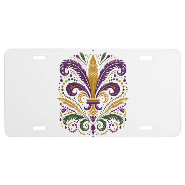 Yellow, green purple fleur de lis feathers license plate (Front)