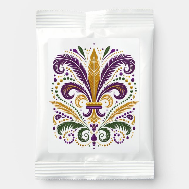 Yellow, green purple fleur de lis feathers margarita drink mix (Front)