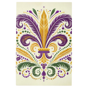 Yellow, green purple fleur de lis feathers metal print