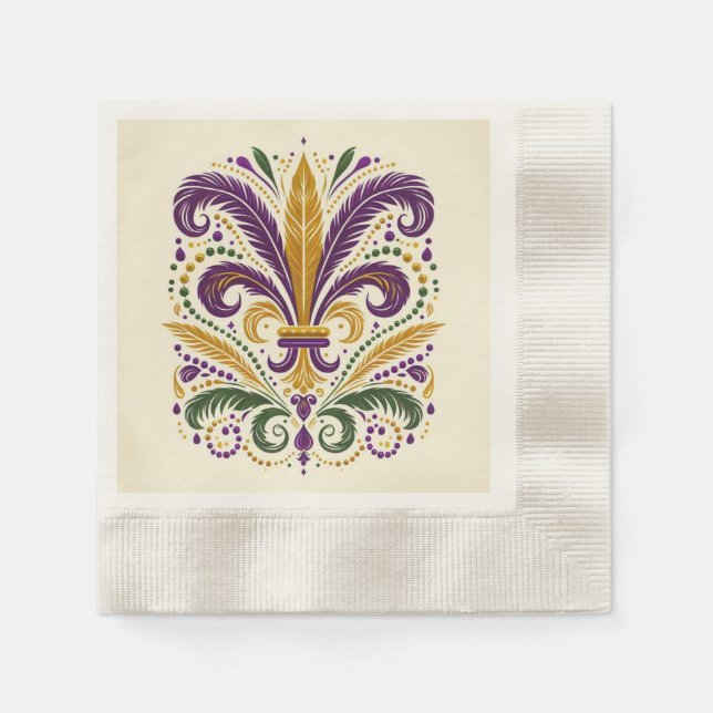 Yellow, green purple fleur de lis feathers napkins (Front)