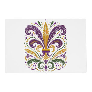 Yellow, green purple fleur de lis feathers placemat