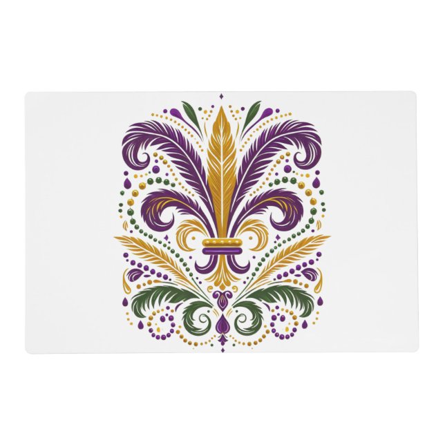 Yellow, green purple fleur de lis feathers placemat (Front)