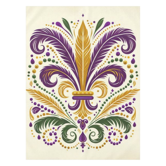 Yellow, green purple fleur de lis feathers tablecloth (Front)