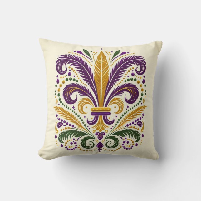 Yellow, green purple fleur de lis feathers throw pillow (Front)