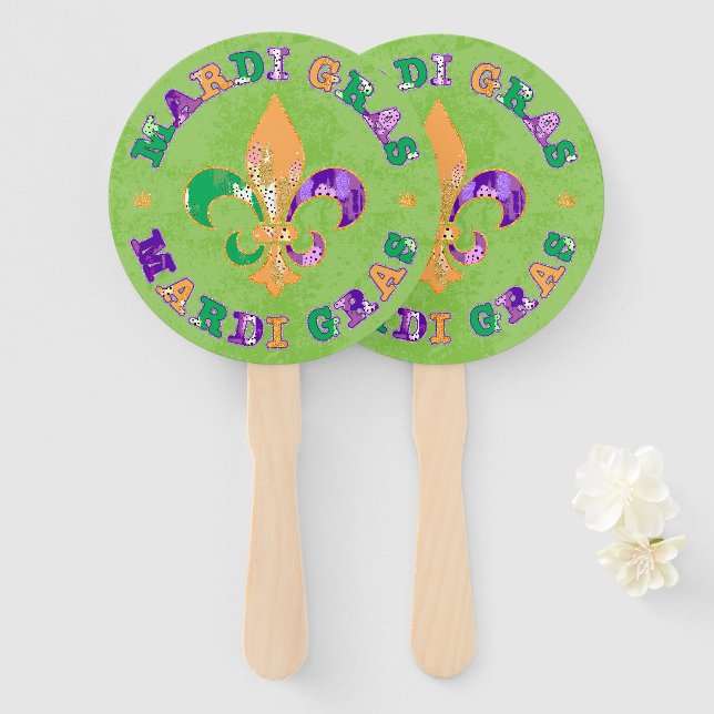 Yellow Green Purple Mardi Gras Hand Fan (Front and Back)