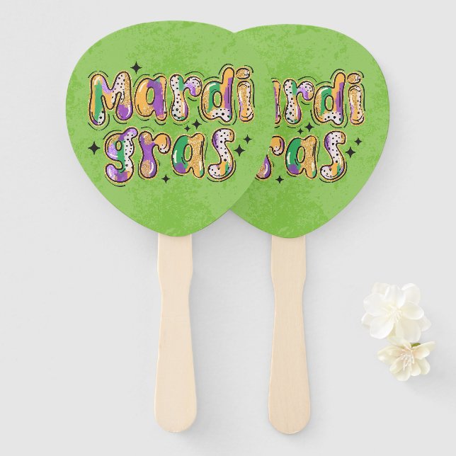 Yellow Green Purple Mardi Gras Hand Fan (Front and Back)