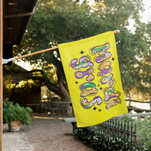 Yellow Green Purple Mardi Gras House Flag