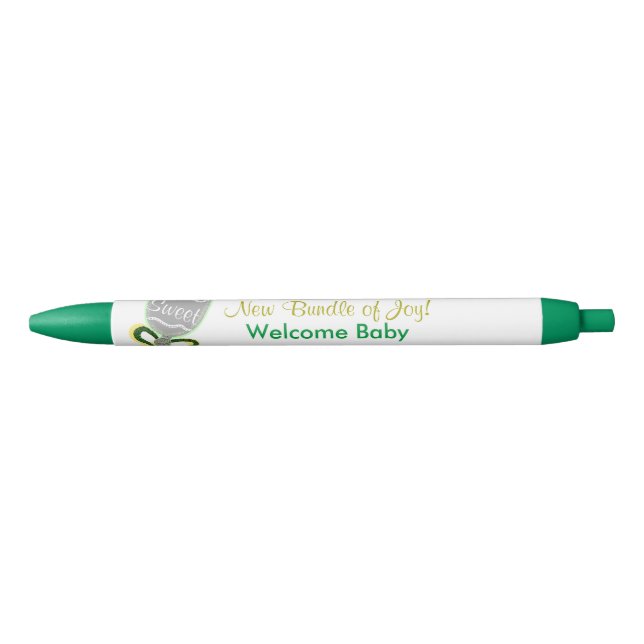 Yellow Green Rattle Sweet New Baby Announcements Pen (Front)